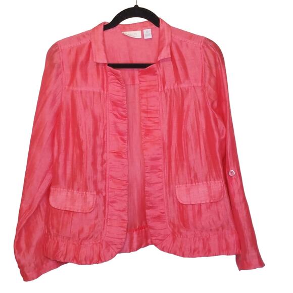 Chico's Linen Voile Open Cardigan Jacket Roll Tab Sleeves Chico's size 0 Sm or 4 - Picture 2 of 8